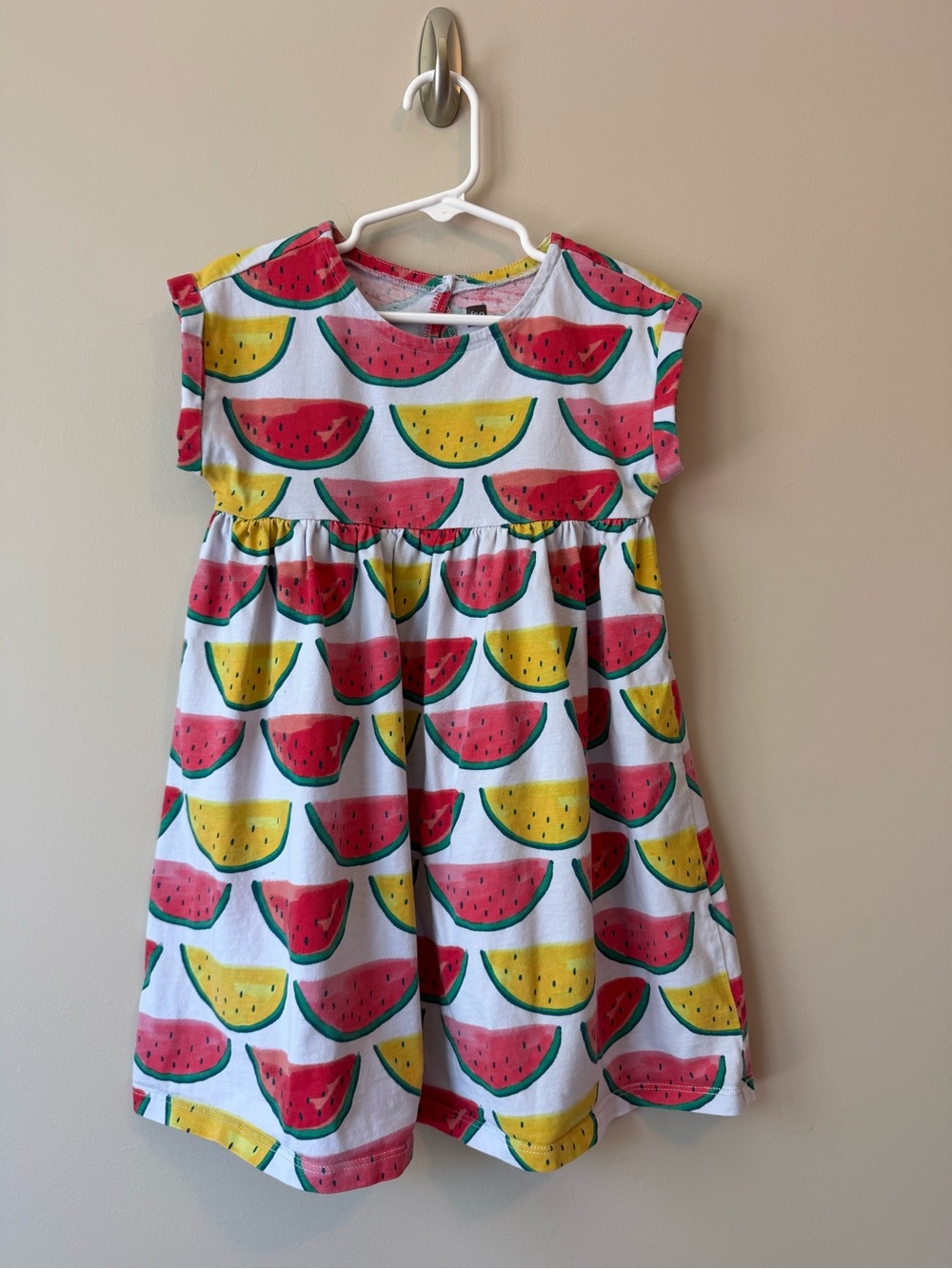 Tea Collection Watermelon Print Dress Size 4 | White Red Yellow | VGUC